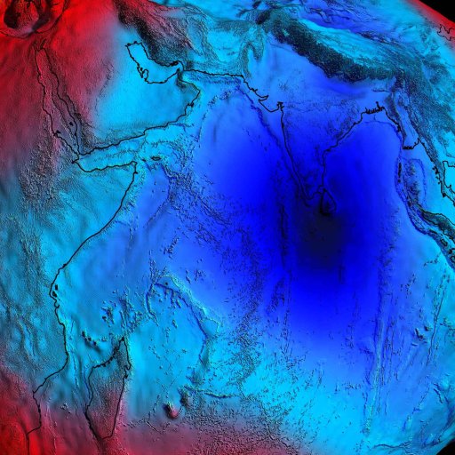 A 3d image of a blue and red sphere.
