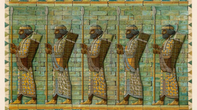a painting of a group of men standing next to each other.