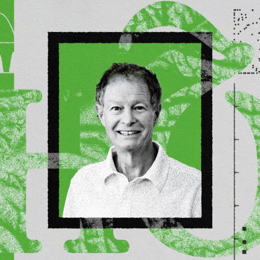 A grayscale photo of a middle-aged man in a white shirt, framed at the center of a green and gray abstract background with various patterns and graphs, embodies the essence of a leadership masterclass.