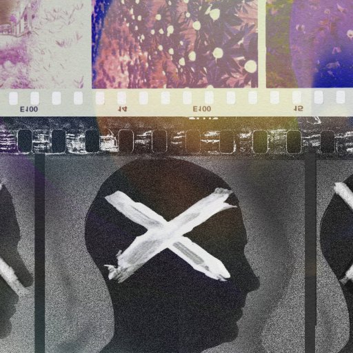 Film strip collage of abstract images—including faces with X marks, colorful patterns, and nature elements—evokes the vibrant allure of "Crazy Rich Asians.