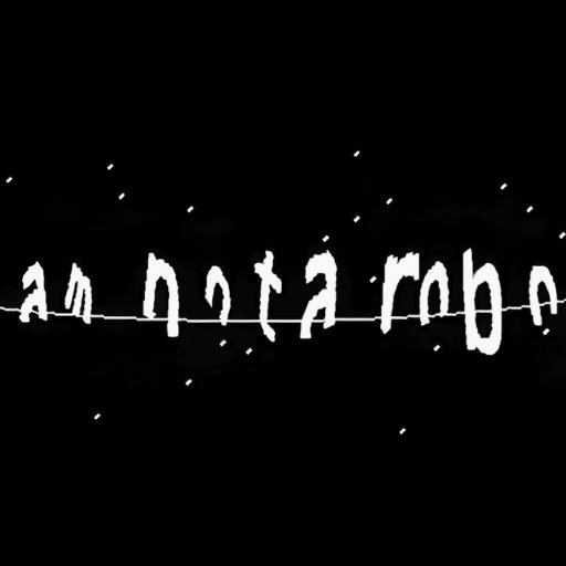 White handwritten text reading "I am not a robot" appears distorted and crossed with a horizontal line, set against a black background with scattered small white dots.